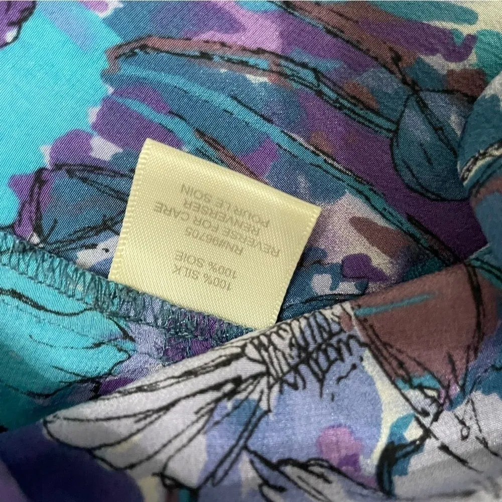 Rebecca Taylor Silk Purple Blue Floral 3/4 Sleeve Peasant Dress Size 4 - Image 8