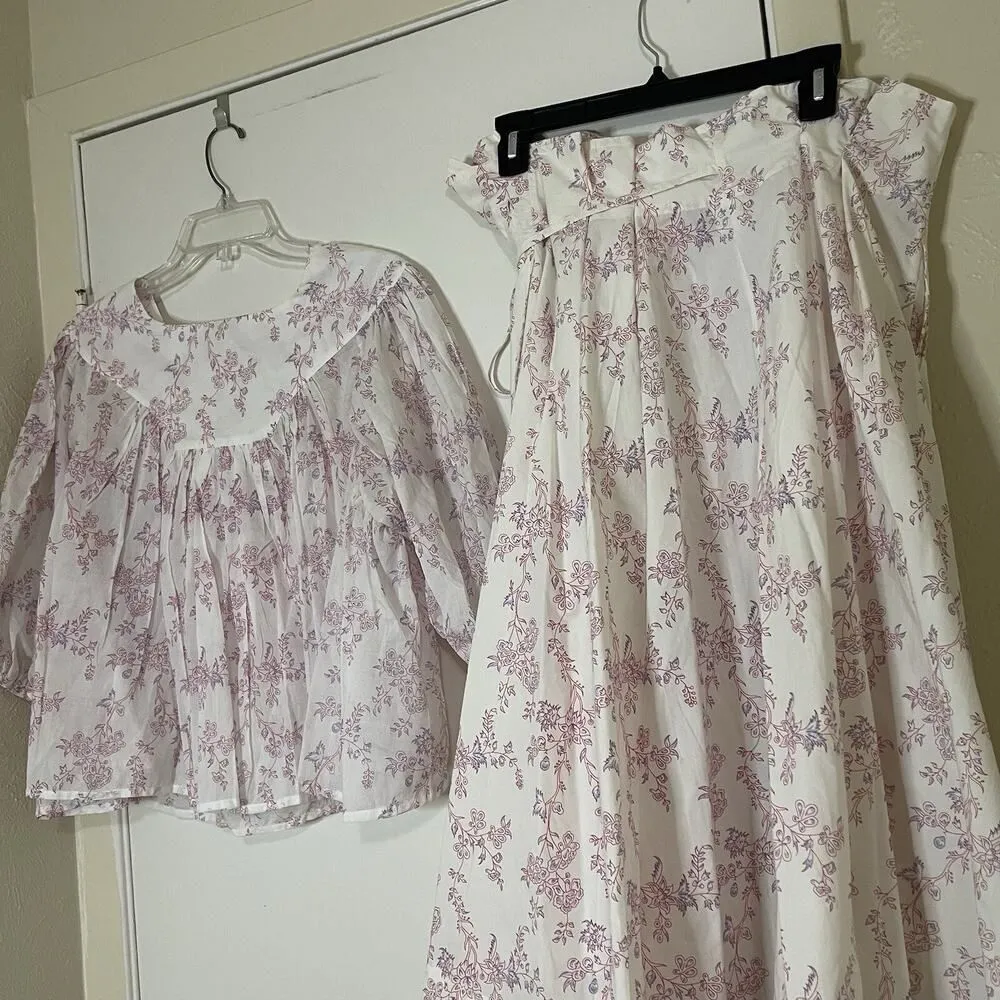 NWOT Thierry Colson Floral white cottage core 2 piece skirt and blouse Set Med - Image 9