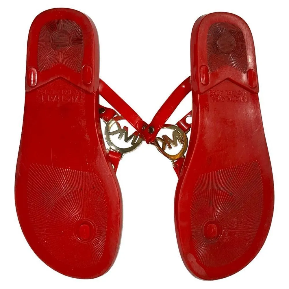 Michael Michael Kors cute red strap gold logo thong sandals Size 7 - Image 6