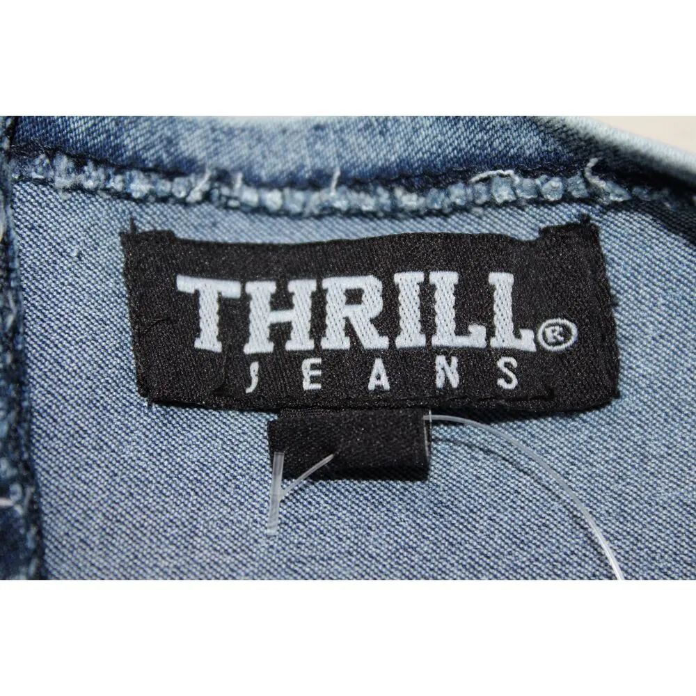 NWT Womens THRILL Jeans Blue Denim Corset Light Wash Belt Crop Top Size Large L - Image 4