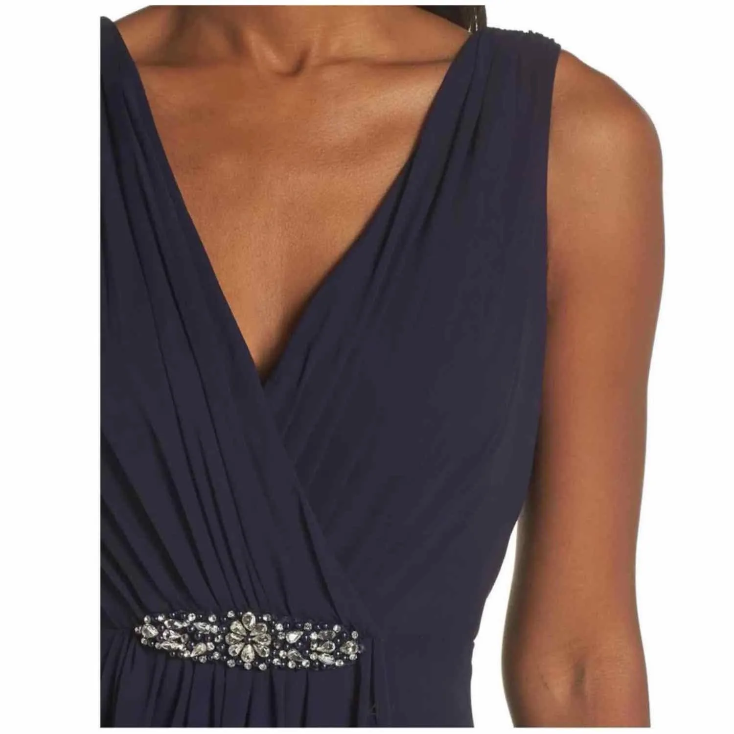 Eliza J Crystal Detail High-Low Party Formal Gown Size US 4 Navy - Image 11