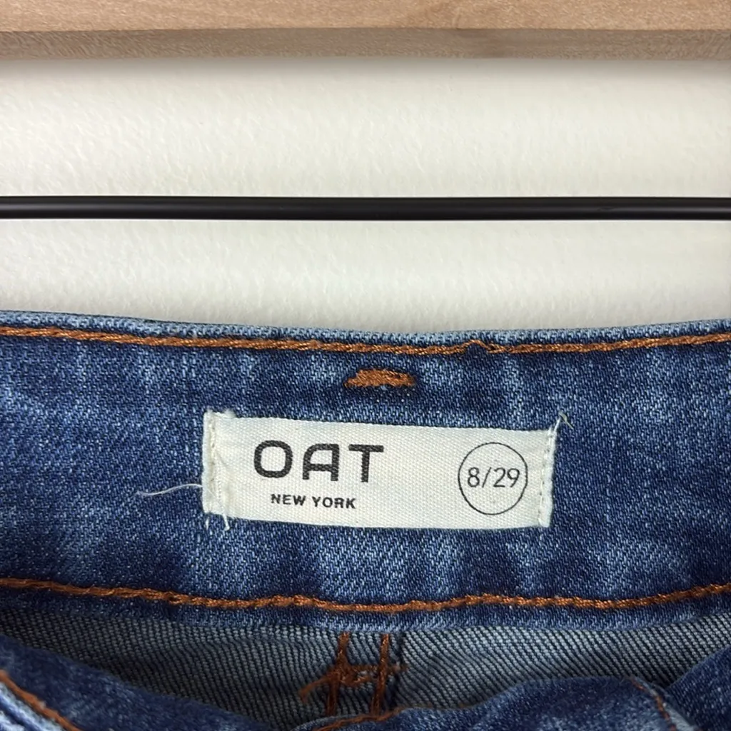 Oat New York Boot Cut Flare Jeans High Rise Women’s Size 8 or 29 Denim Raw Hem Blue - Image 3