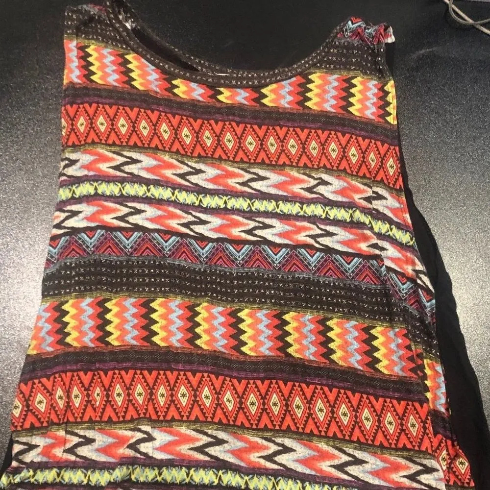 Concert by Clare Womens Medium Aztec Pattern Plain Black Back Tank Top - Image 2