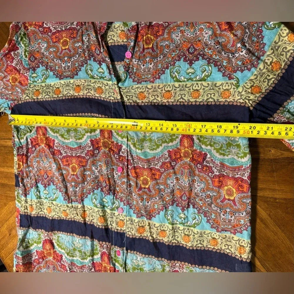 Antica Sartoria Italy Cotton Button Up Shirt Size 2 US Medium Boho Artsy Red - Image 8