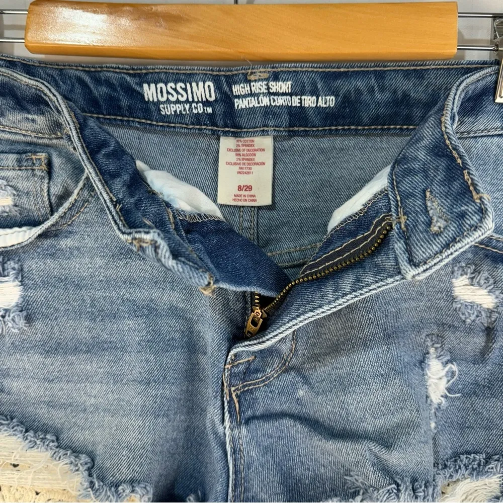 Mossimo Crochet Detail Distressed Denim Jean Shorts Size 8 High - Image 4