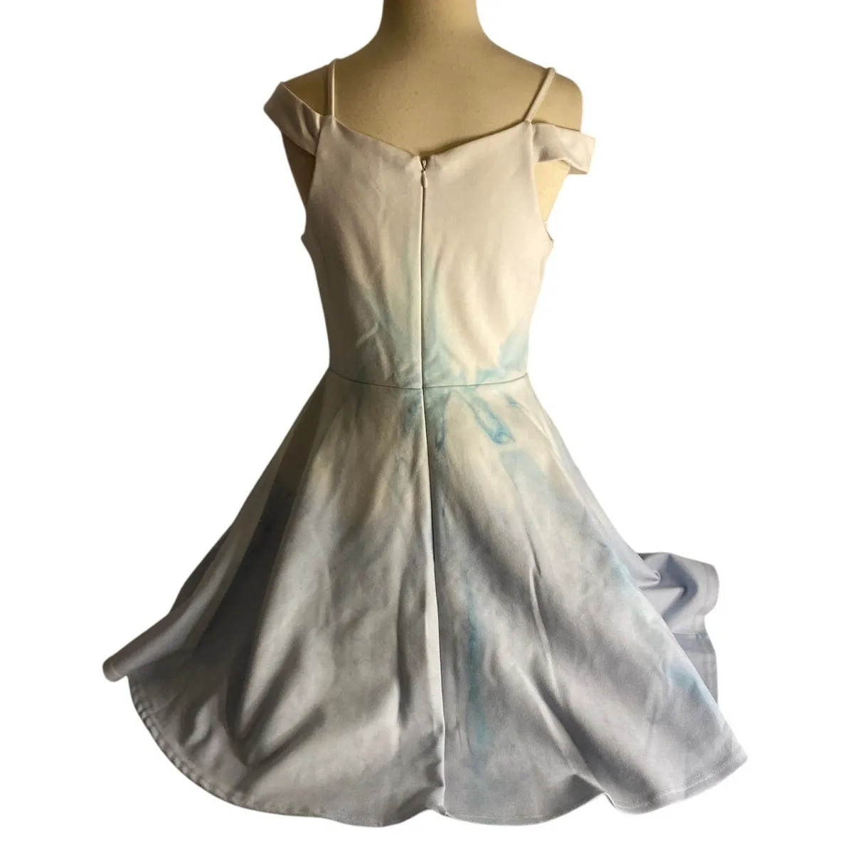 Cottagecore Spring Wedding Guest White Blue Ombre Fit & Flare Dress M - Image 6