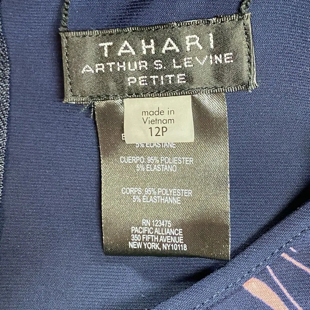 Tahari Women’s 12 Petite Dark Blue Pink Floral Print Knit Cocktail Skater Dress - Image 8