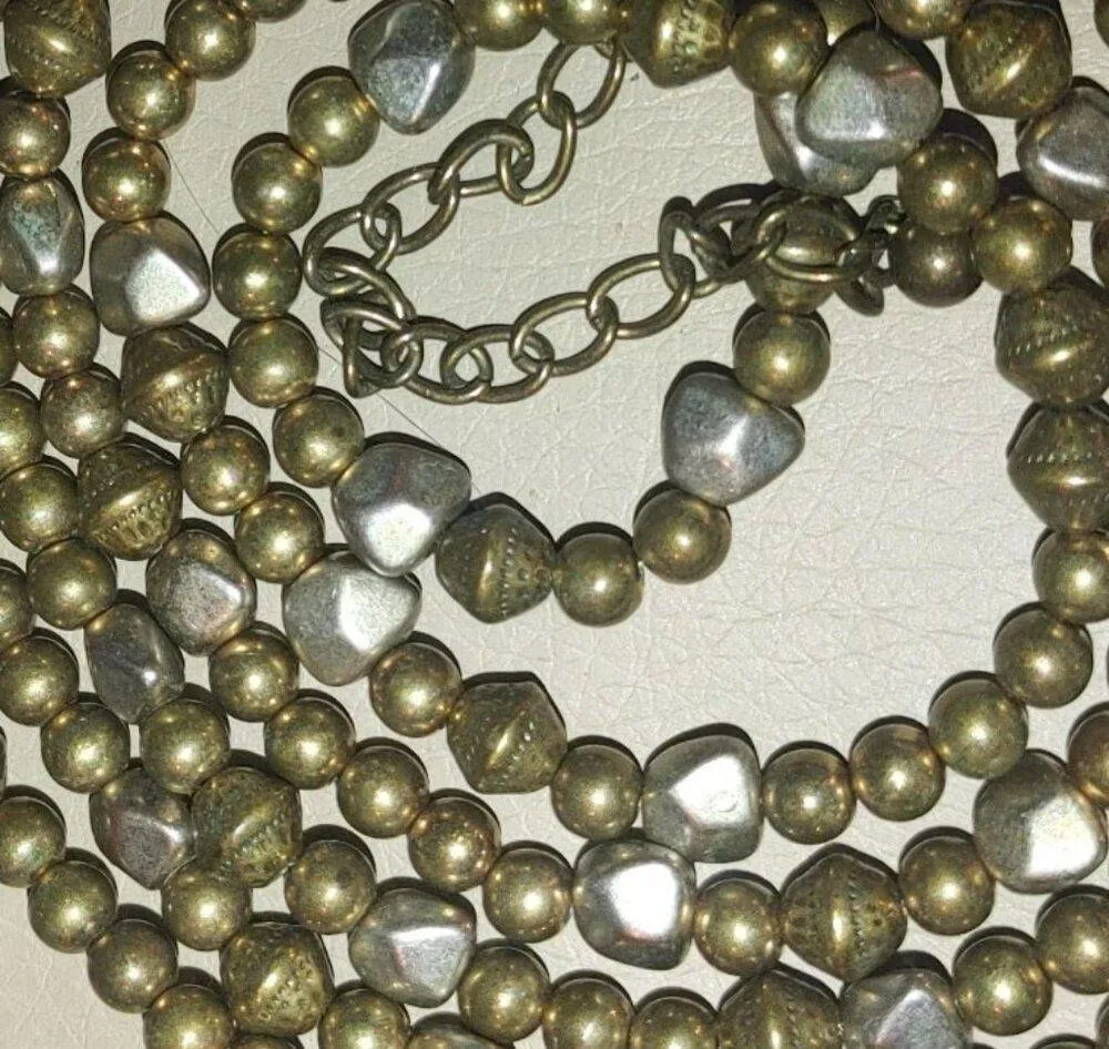 Chicos Long 52 inches Double Tone Metal Beaded Necklace Lobster Clasp - Image 6