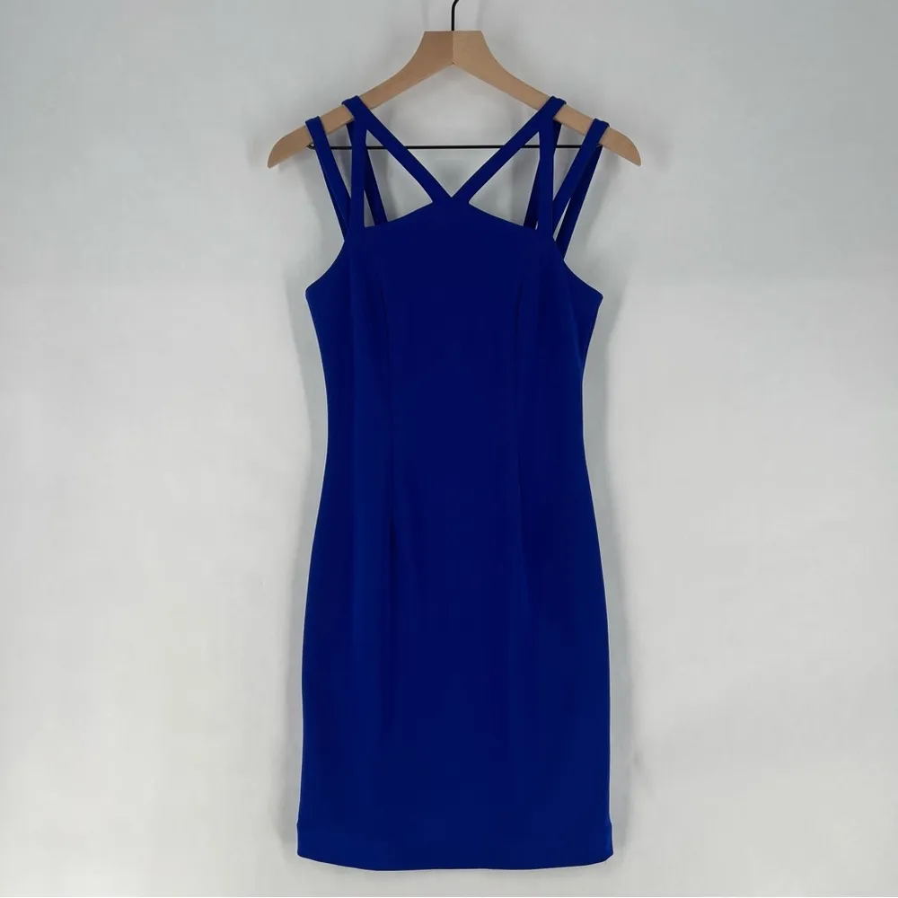 Joseph Ribkoff Colbalt Blue Stretch‎ Ponte Knit Strappy Sleeveless Dress - Image 3