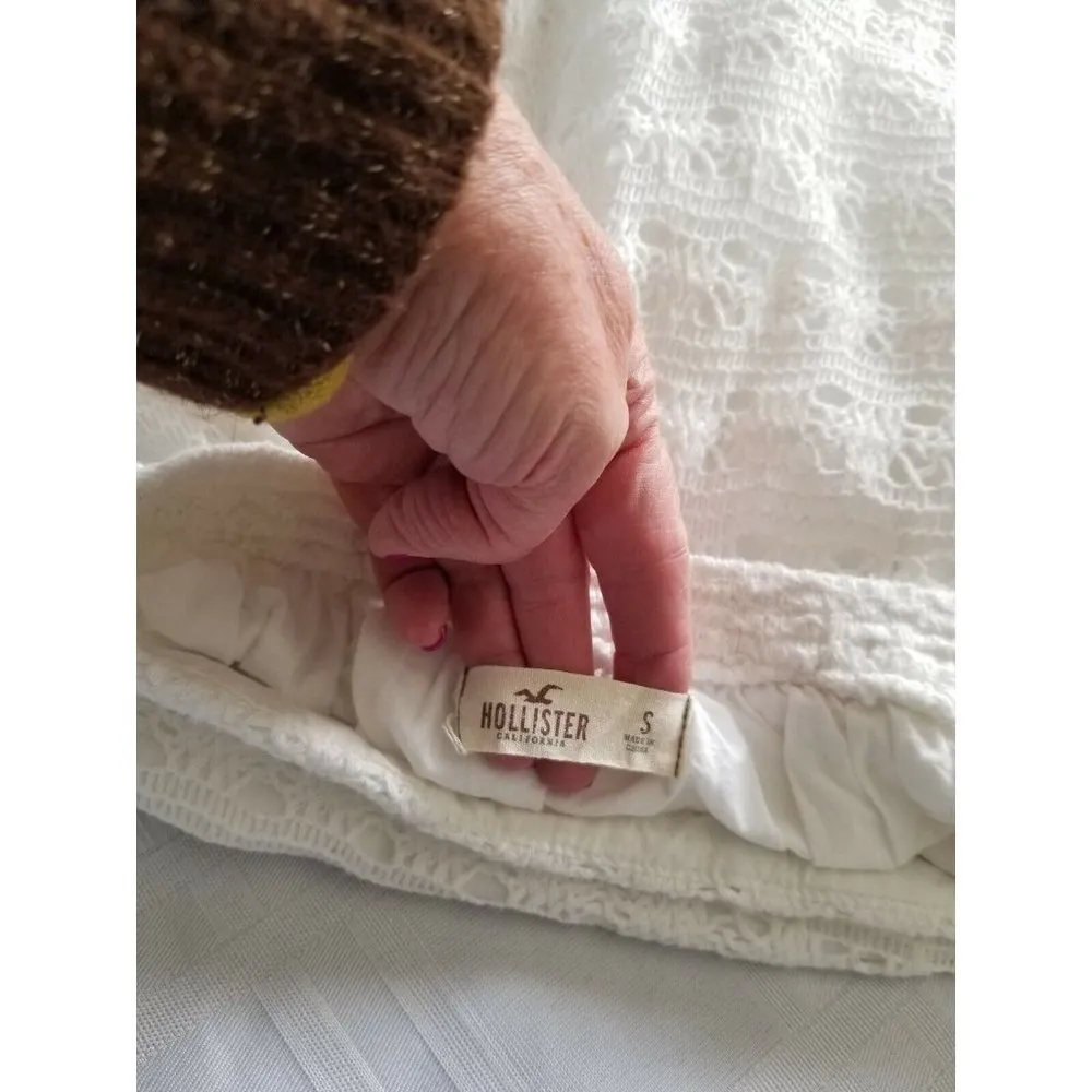 Hollister Skirt White Crochet Fully Double Lined Mini Skirt Women's Size SMALL - Image 8