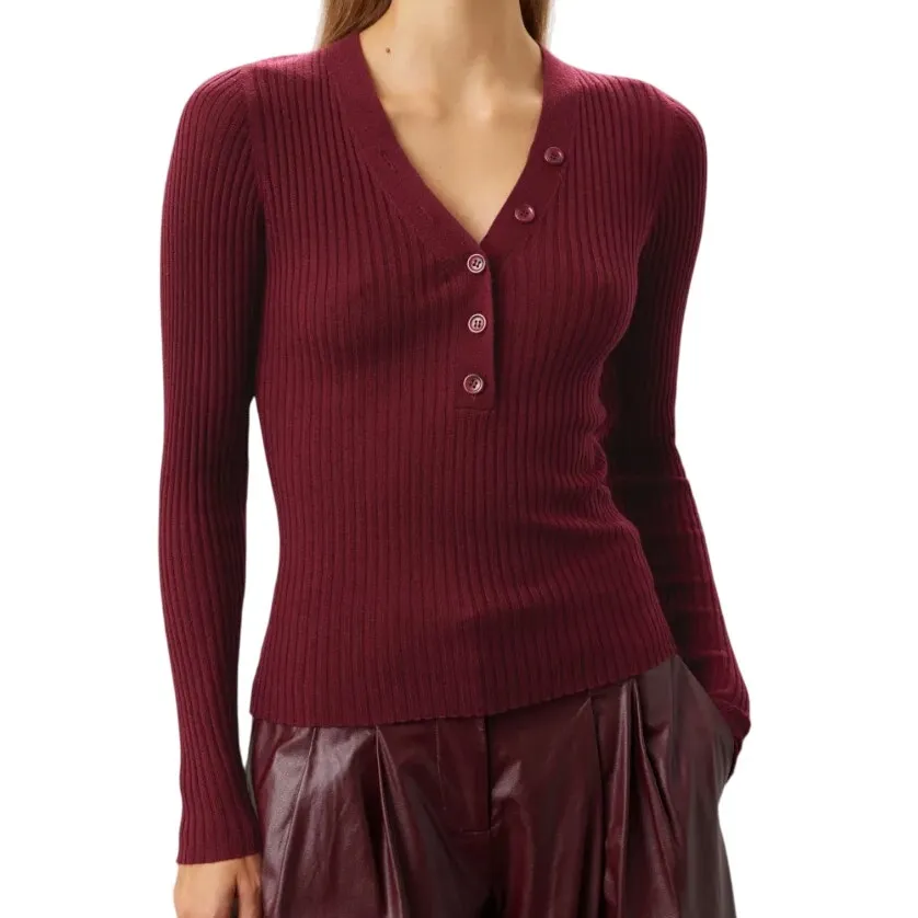 Derek Lam 10 Crosby x RTR Ribbed Henley Sweater in Red, Size M Red Size M - Image 2