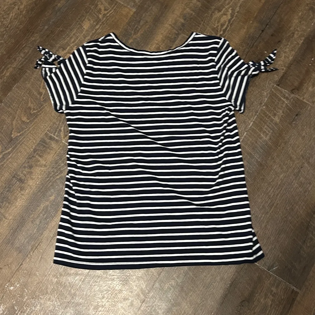 Nautica Shirt Womens Large Blue‎ White Striped Nautical Tie Sleeve 100% Cotton - Image 5