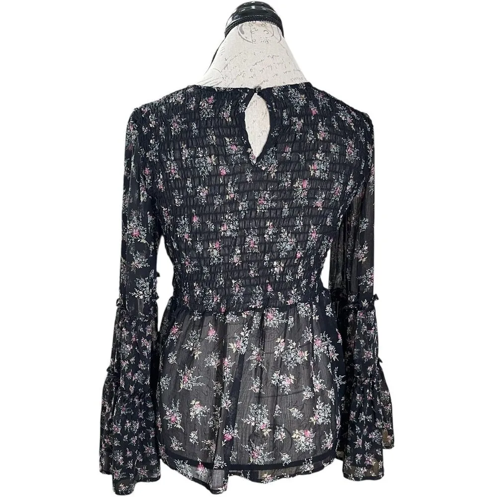 American Eagle Womens Blouse XS Floral Bohemian Bell Sleeve Fairycore Festival - Image 3