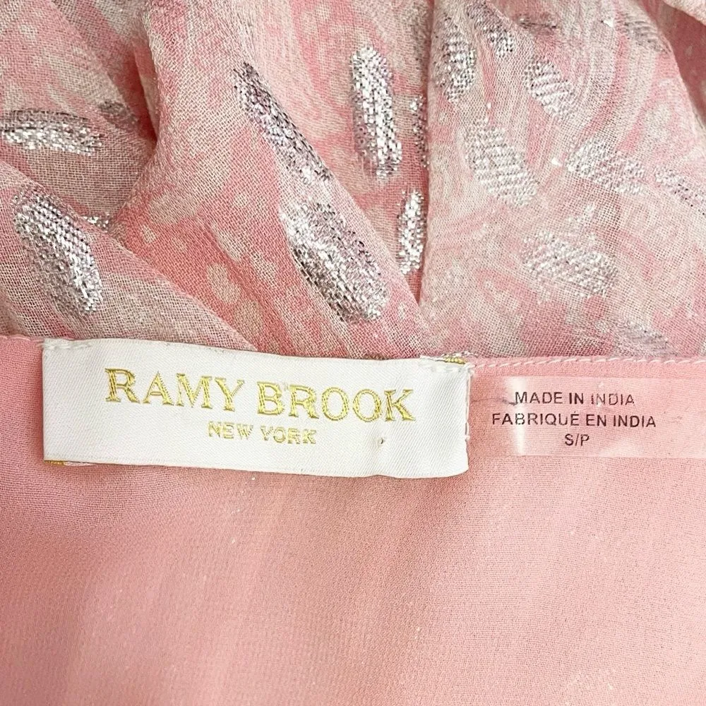 Ramy Brook Ora Metallic Print Maxi Dress Soft Pink Silver Size Small Long Sleeve - Image 11