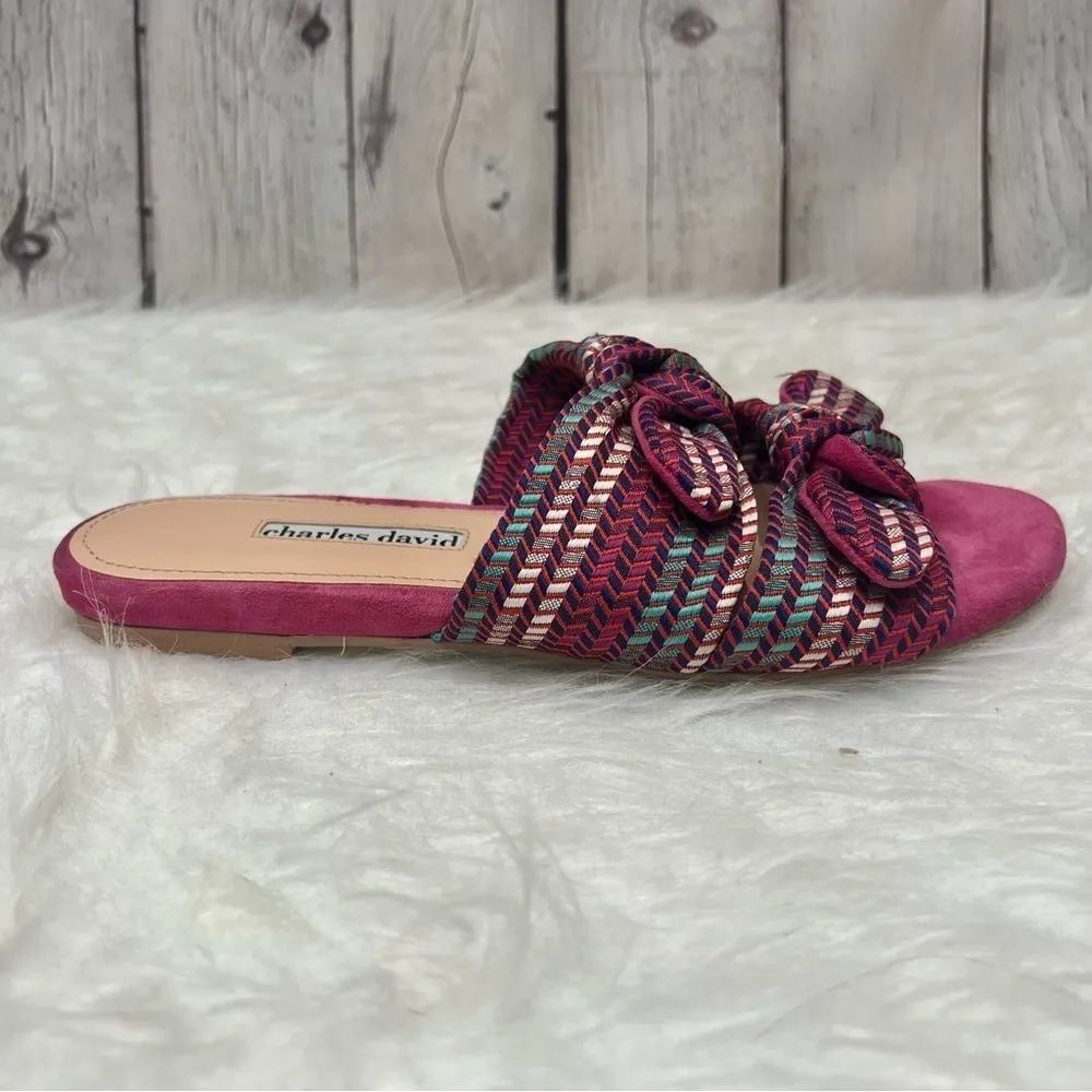 Charles David Soufflé Bow Pink Faux Suede Slide Sandal 7 Woven multicolor - Image 11