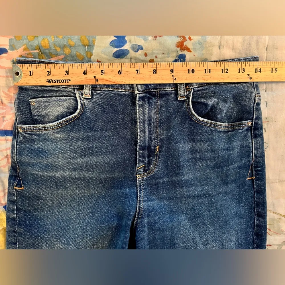 ZARA 6 Straight Leg Raw Hem Blue Jeans - Image 7