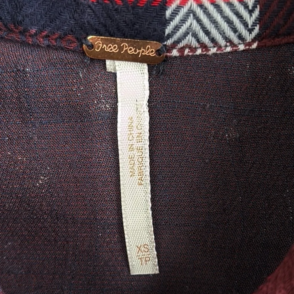 EUC Free People Easy Street Plaid Flannel Button Front Top Red Blue White Sz. XS - Image 4