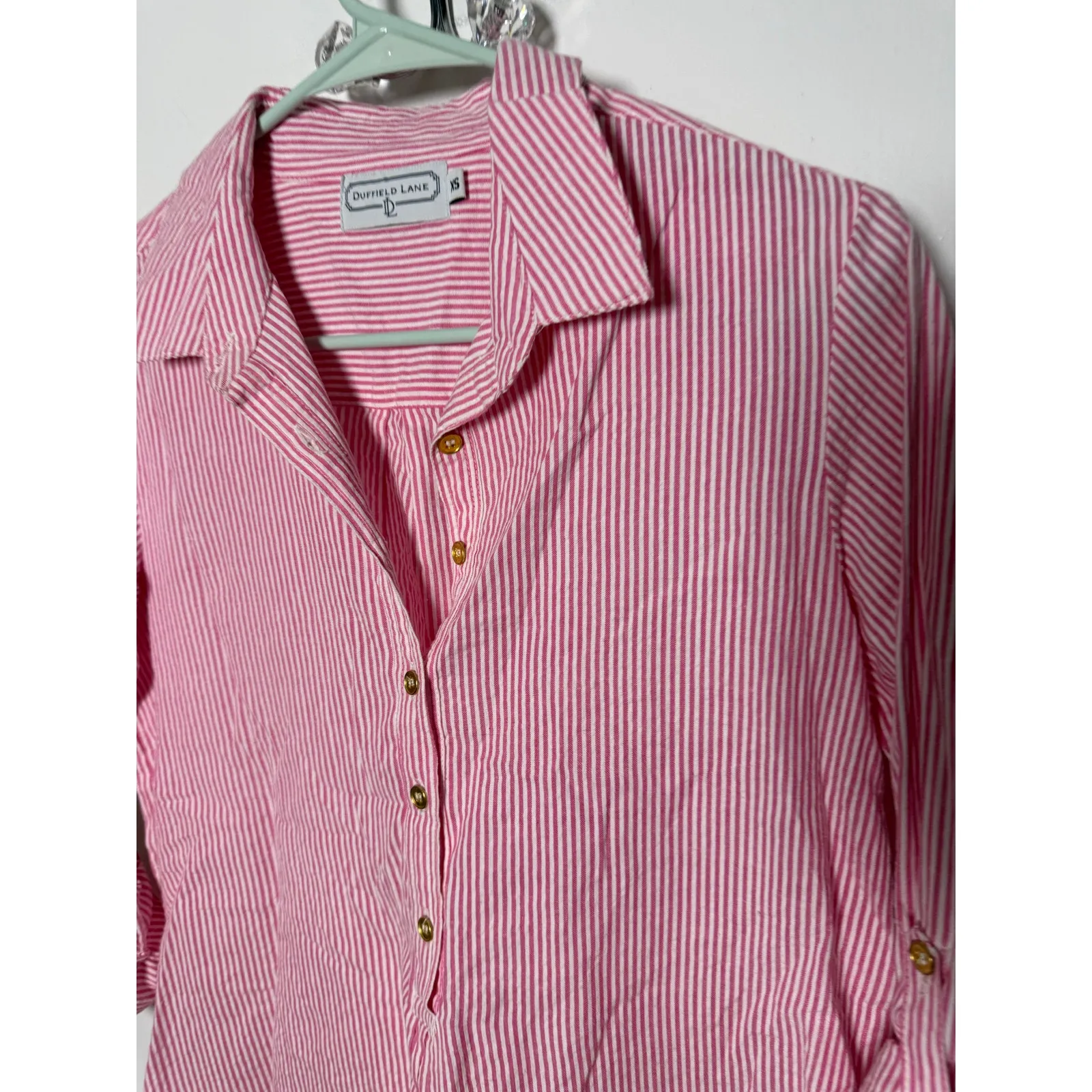 Duffield Lane Pink White Striped Seersucker Popover Preppy Tunic Top Women's XS - Image 4