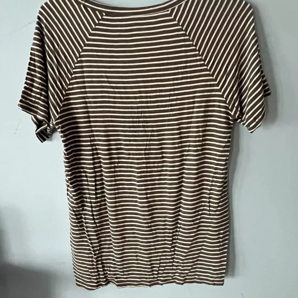 American Eagle Soft & Sexy V-neck Striped Tee Short Sleeve Green Women Med - Image 2