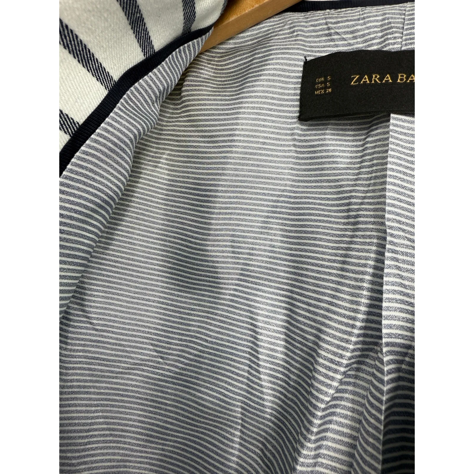 Zara Blazer Womens Nautical Single‎ Breast Stripped Blue White Size Small - Image 7