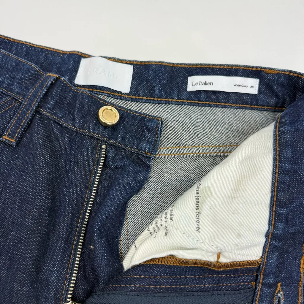 Frame Denim Le Italian Wide Leg Crop Jeans Rinse Dark Wash Rigid Denim High Rise - Image 9