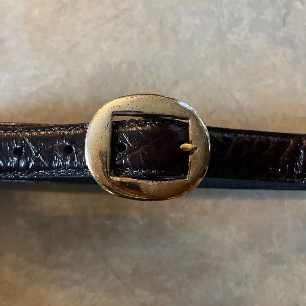 Vintage Brown Leather Belt Bohemian Women’s Size L Brass Buckle India 4002 - Image 2