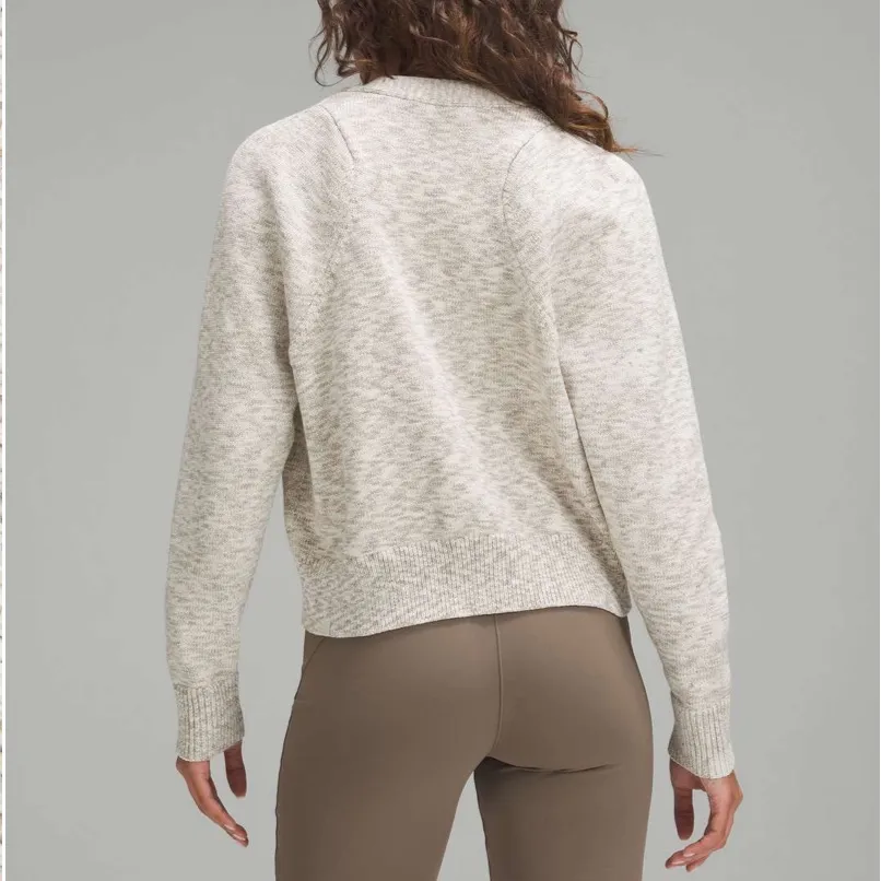 Lululemon Boxy Cotton-Blend V Neck Cardigan  
Bone / White / Raw Linen / Vapor - Image 3