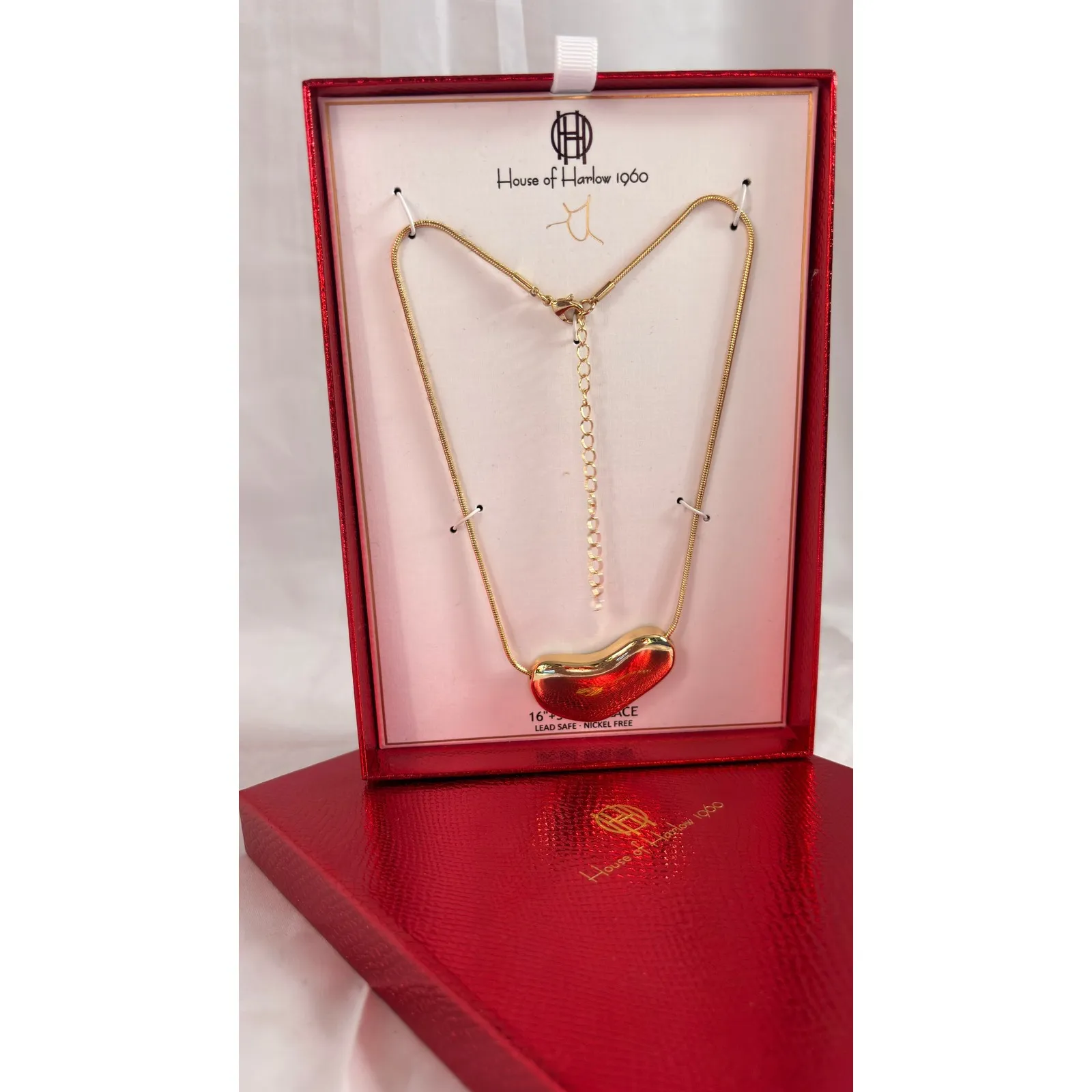$138 NWT House of Harlow 1960 Gold Tone Bean Pendant Necklace 16+3 Extender - Image 4