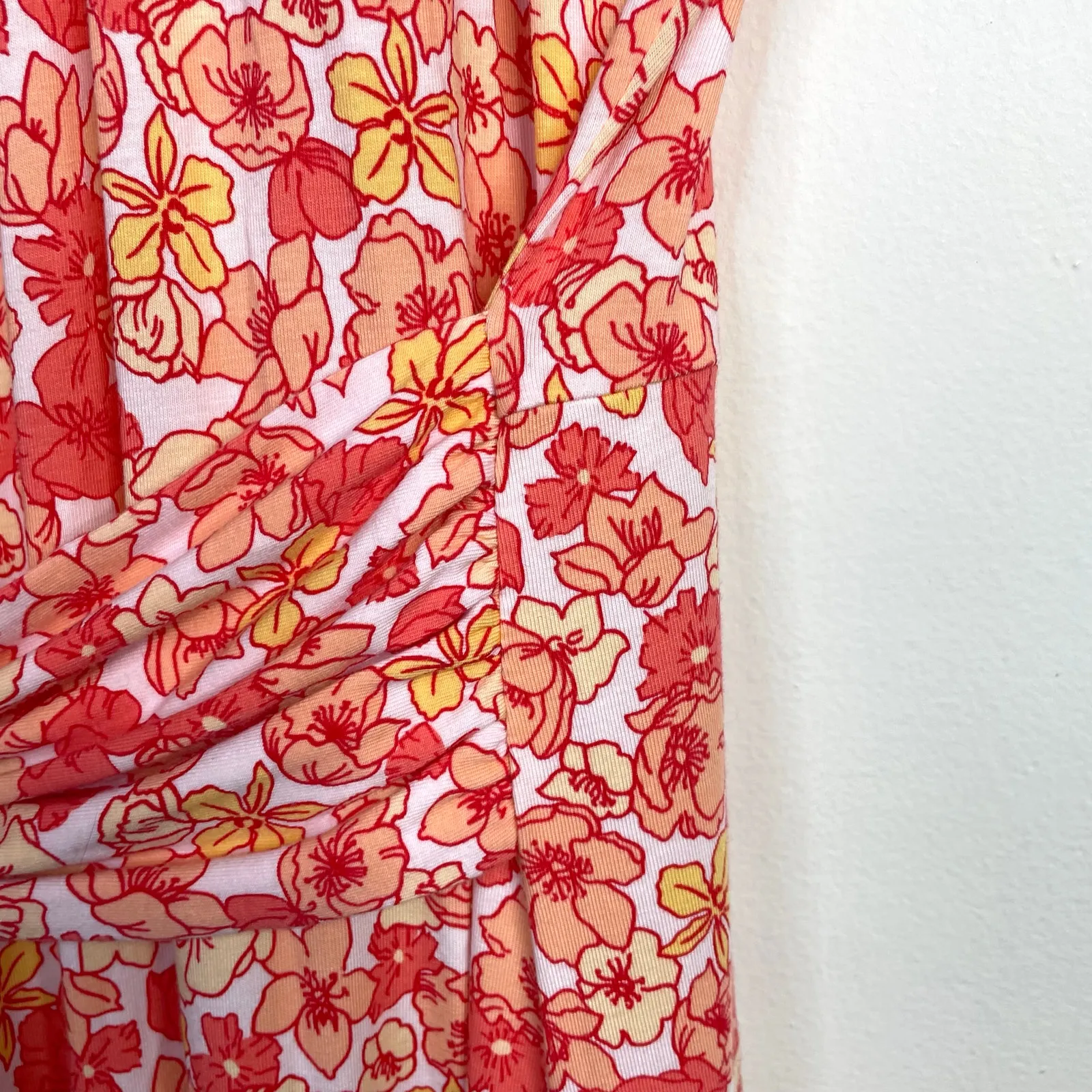 Lands End Surplice V Neck Sleeveless Floral Maxi Wrap Dress Pink Womens XL 18 - Image 7