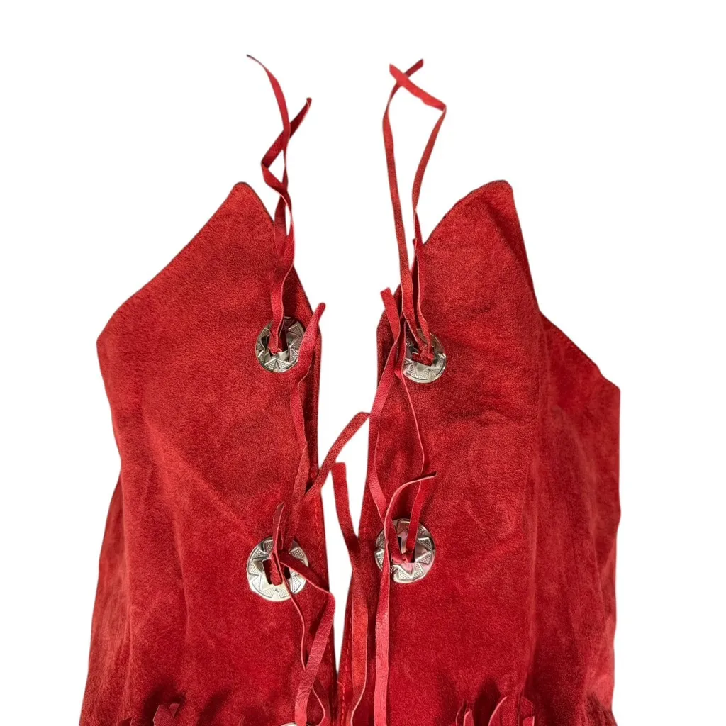 Vintage Y2K Rock Creek Red Suede Fringe Vest Women’s L Concho Western Size L - Image 3