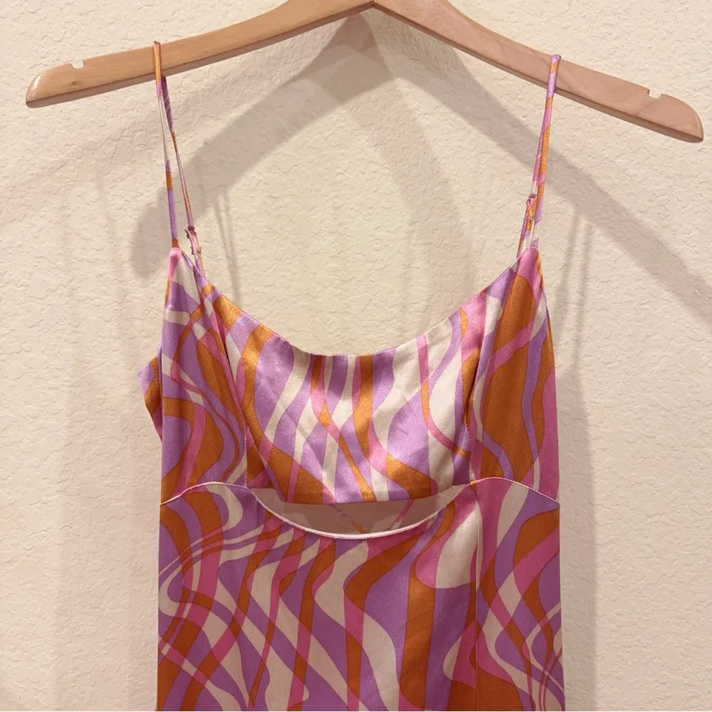 ASTR Chelsi Midi Satin Dress in Purple Pink Rust Size Small NWT - Image 3