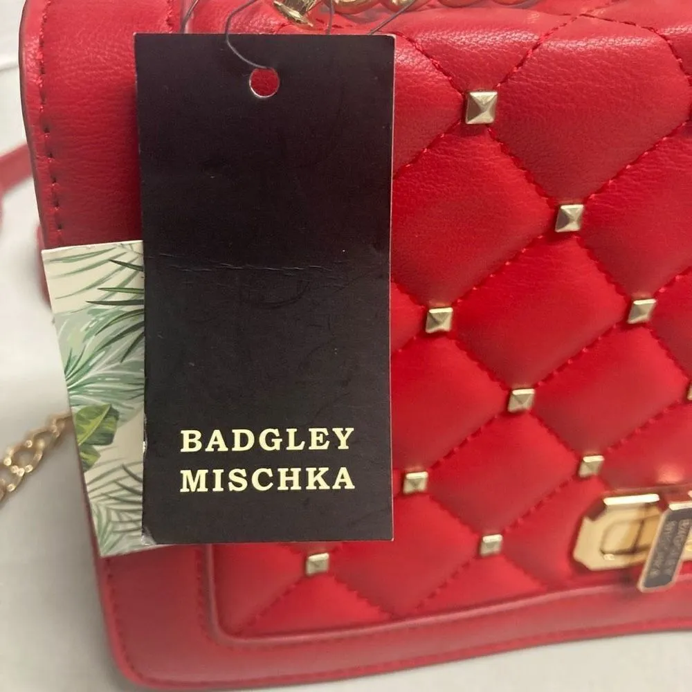 BADGLEY MISCHKA Women’s Red Crossbody Studded Quilted New‎ With Tags 8.5X3X6.5 - Image 7
