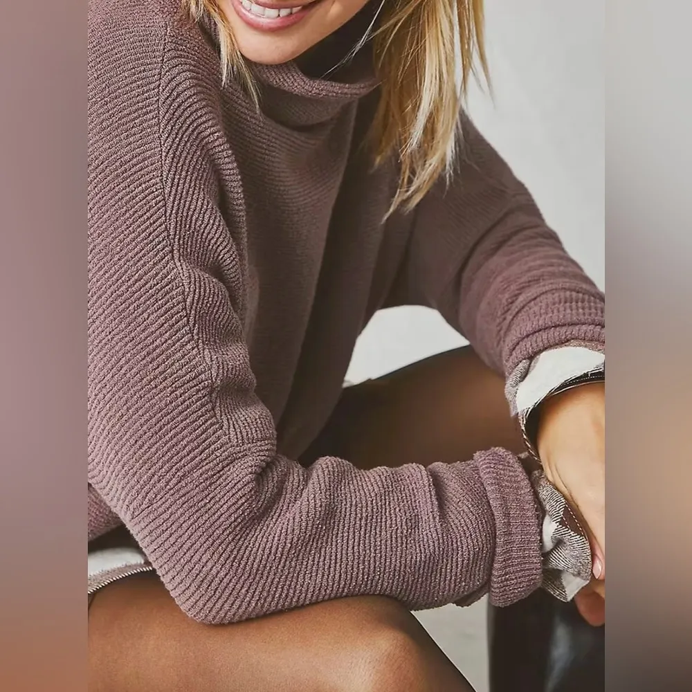 Free People Ottoman Slouchy Tunic Burgundy Sweater Women’s Size Small - Image 6