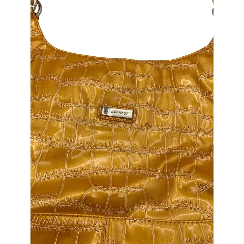 Sag Harbor Faux Croc Embossed Gold Shoulder Bag With Braided Handles - Image 7