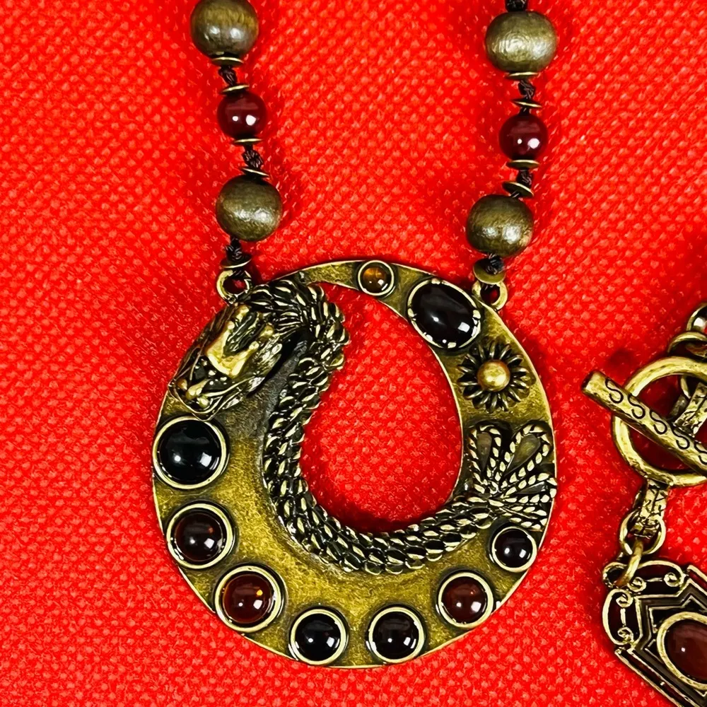 Stamp 10 Dragon Pendant, Faux Gemstones, Necklace With Matching Bracelet - Image 2