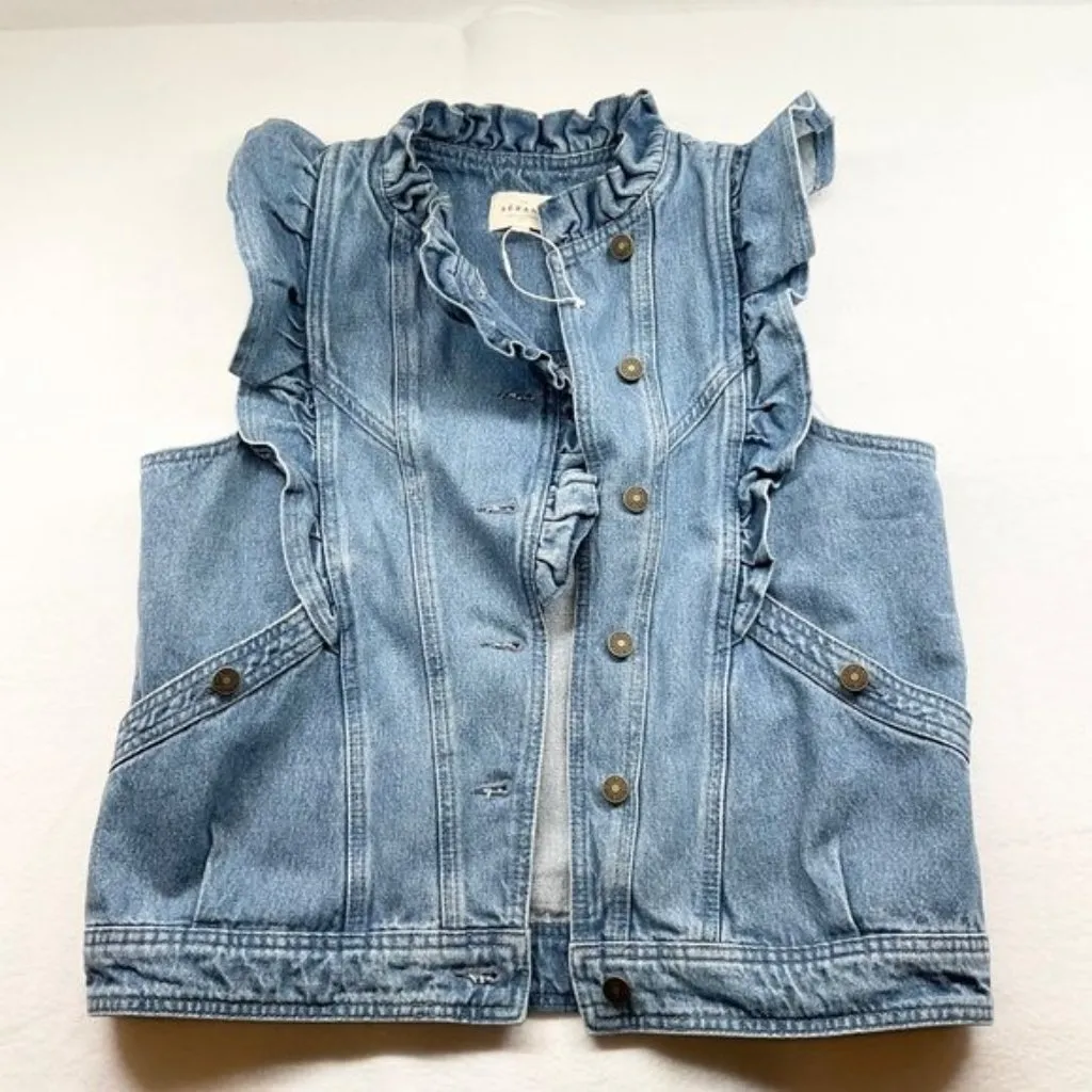 NWT Sezane denim FAYE JACKET vest Light Blue SZL run small bust39 - Image 2
