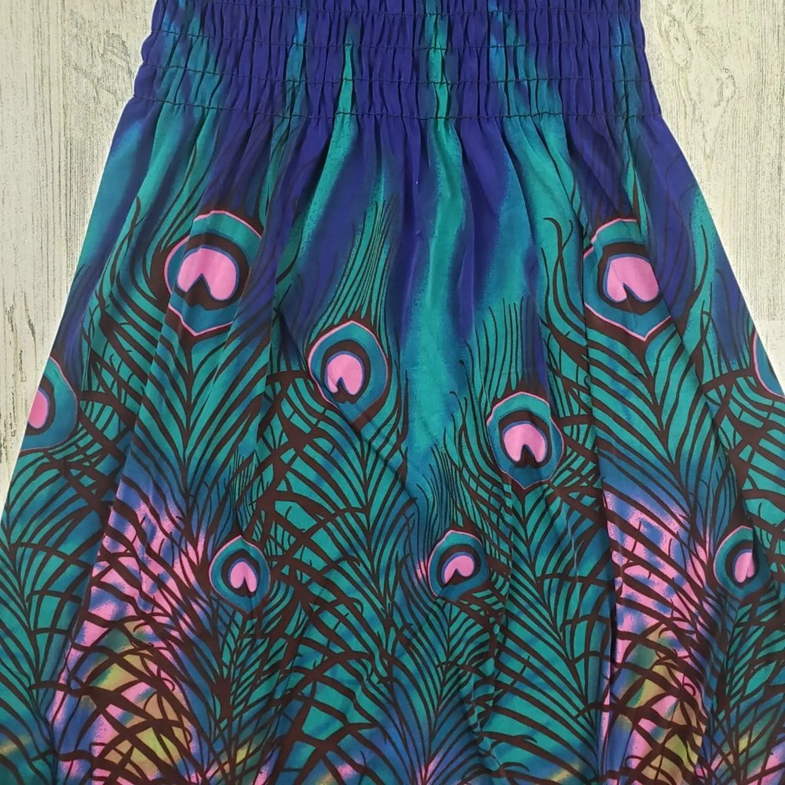 NWT Ace Fashioned Smocked Peacock Feather Summer Dress Women's Size Small Blue - Image 4