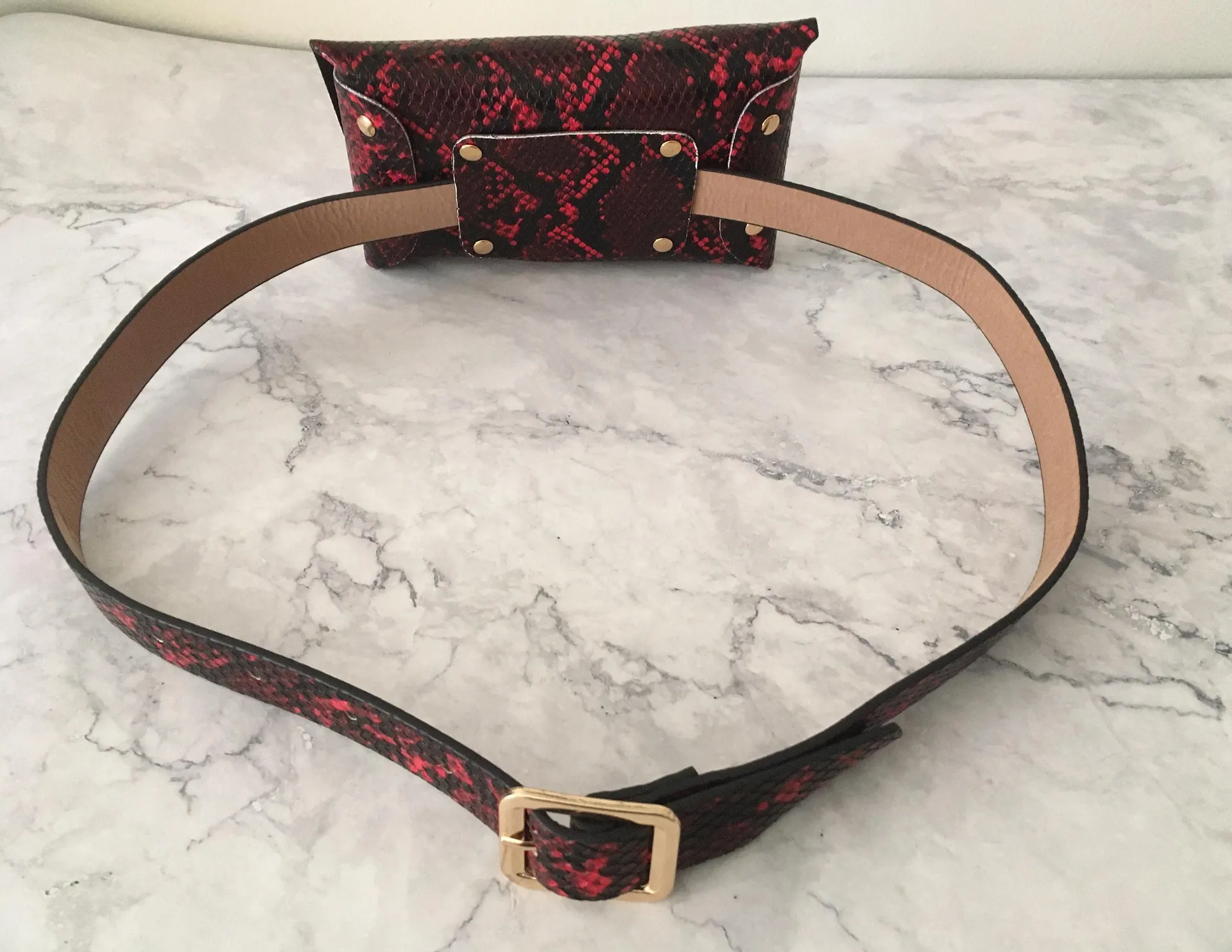 Red/Black Snake Print Belt Bag Red - Image 2