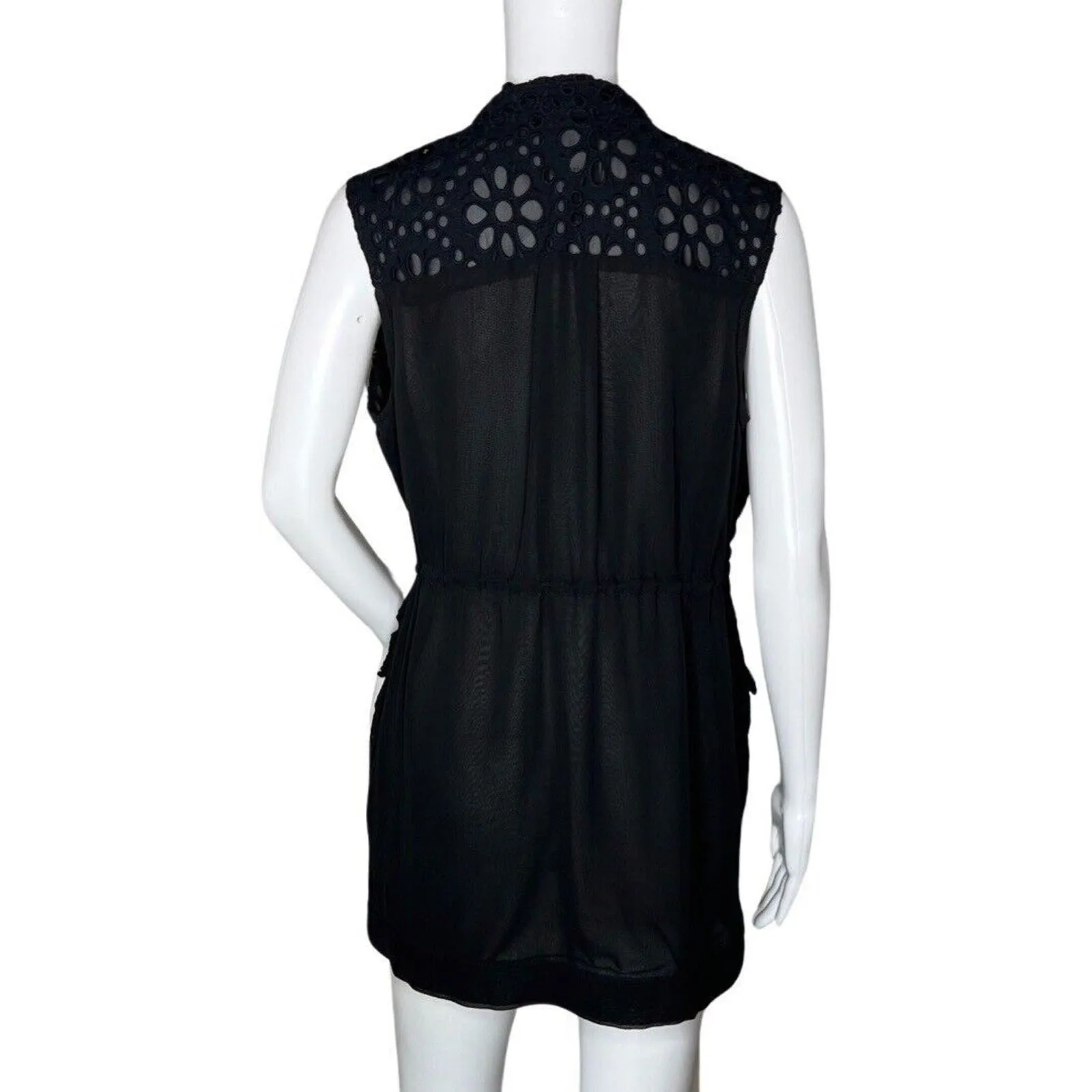 Simply Vera Vera Wang Vest Womens XS Black Eyelet Lace Tie Front Preppy Bohemian - Image 5