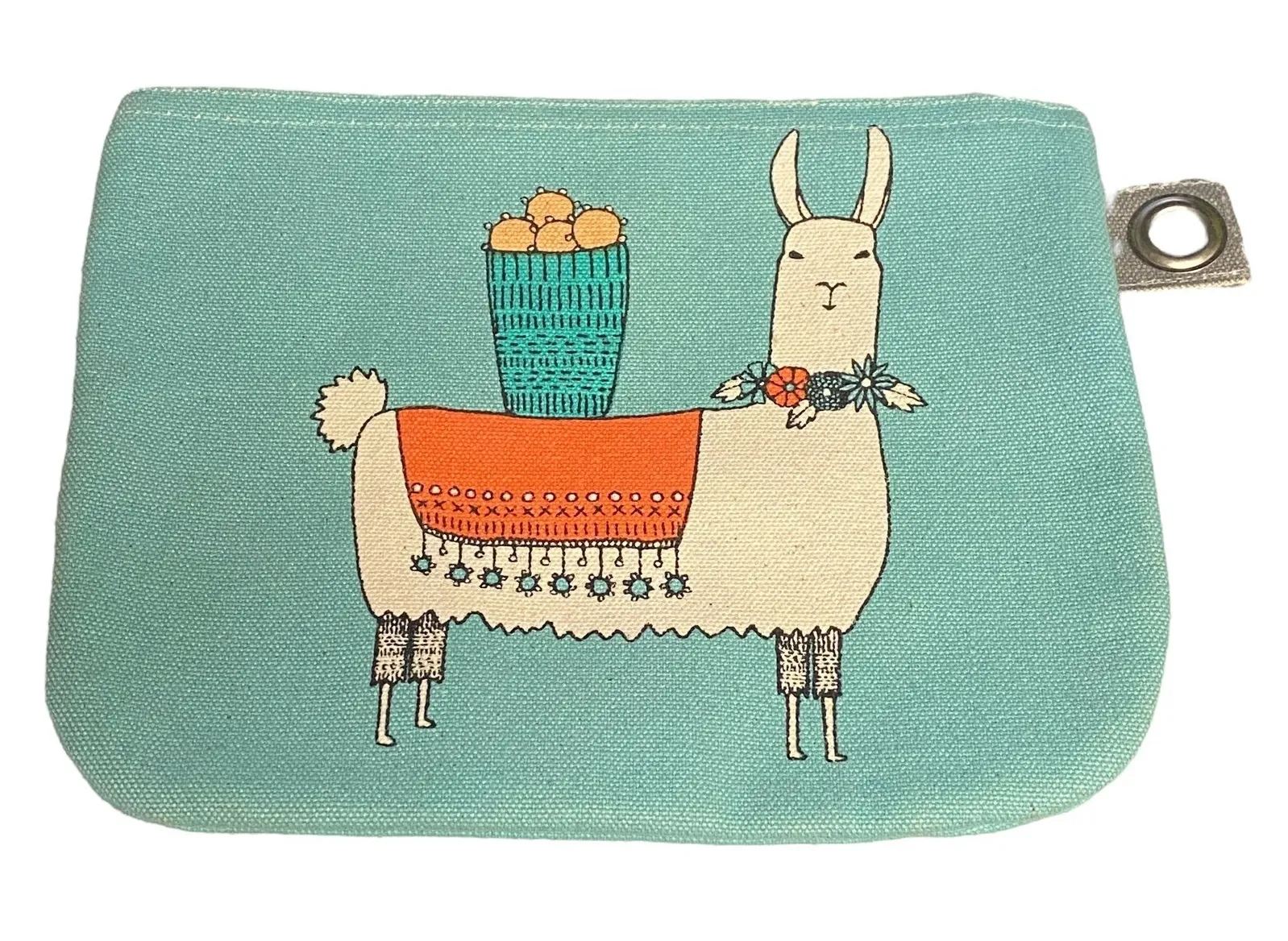 Danica Studio Llama Cute Make Up Bag Organizer Cactus Print Canvas Pouch Clutch Blue - Image 1