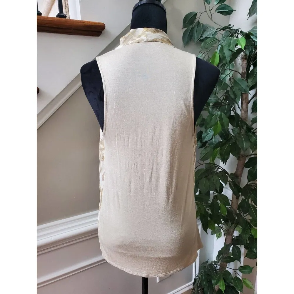 Ann Taylor Cream Gold Thread 100% Modal Cowl Neck Sleeveless Top Blouse Medium - Image 6