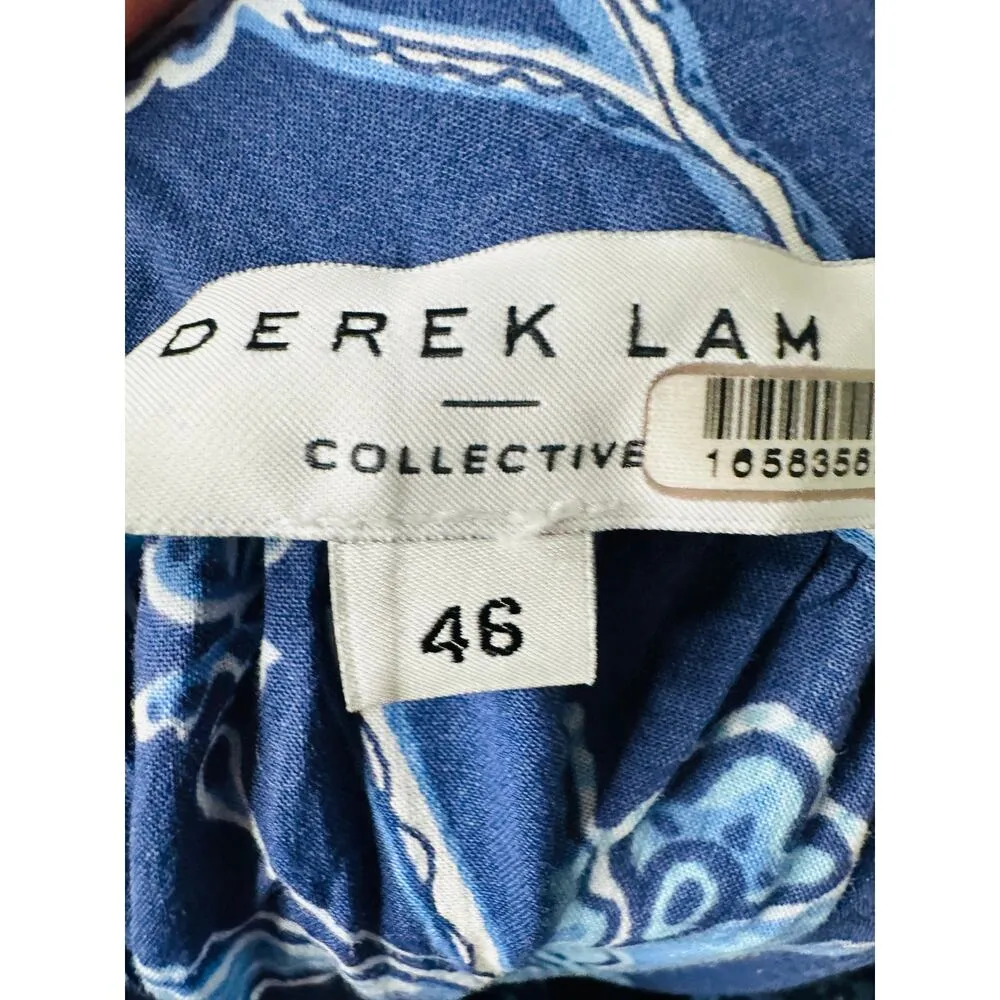 DEREK LAM 10 CROSBY Blue Floral Printed High Neckline Flowy Maxi Dress Size 46 - Image 12