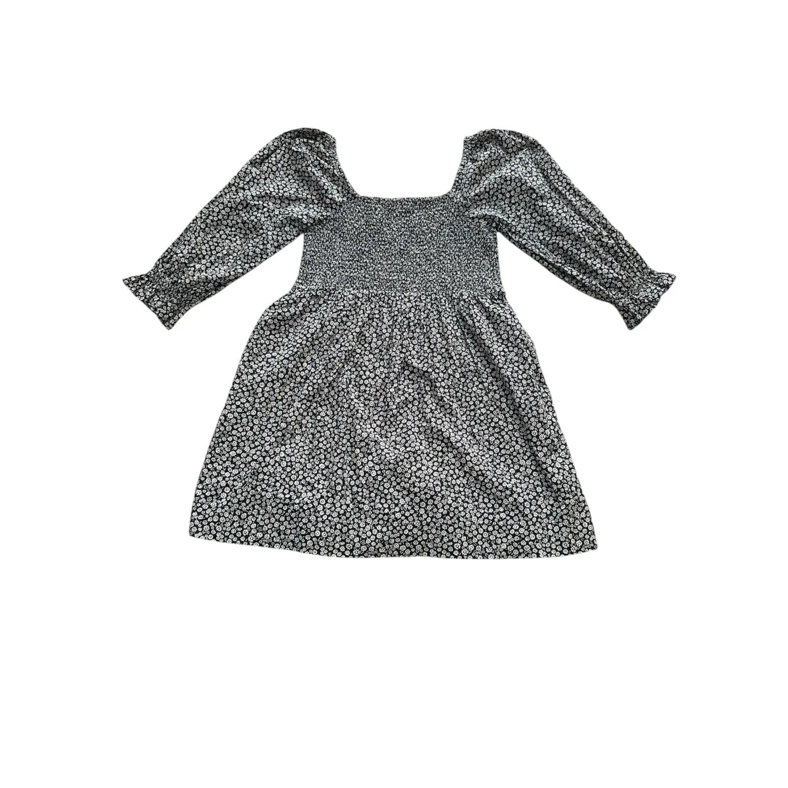 Madewell Lucie Elbow Dress Large Black White Floral Smocked Puff Sleeve - Image 3