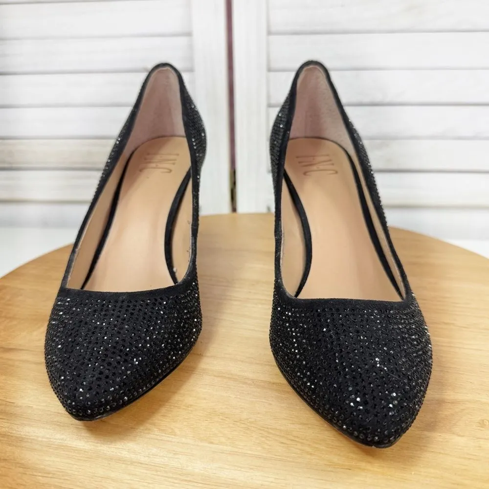 INC International Concepts Zitah Rhinestone‎ Bling Covered Pumps Heels Black 7 - Image 2