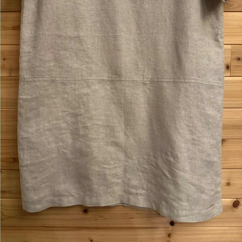 Eileen Fisher Size Large Organic Linen Blend Metallic Silver Tan Dress Lagenlook - Image 7