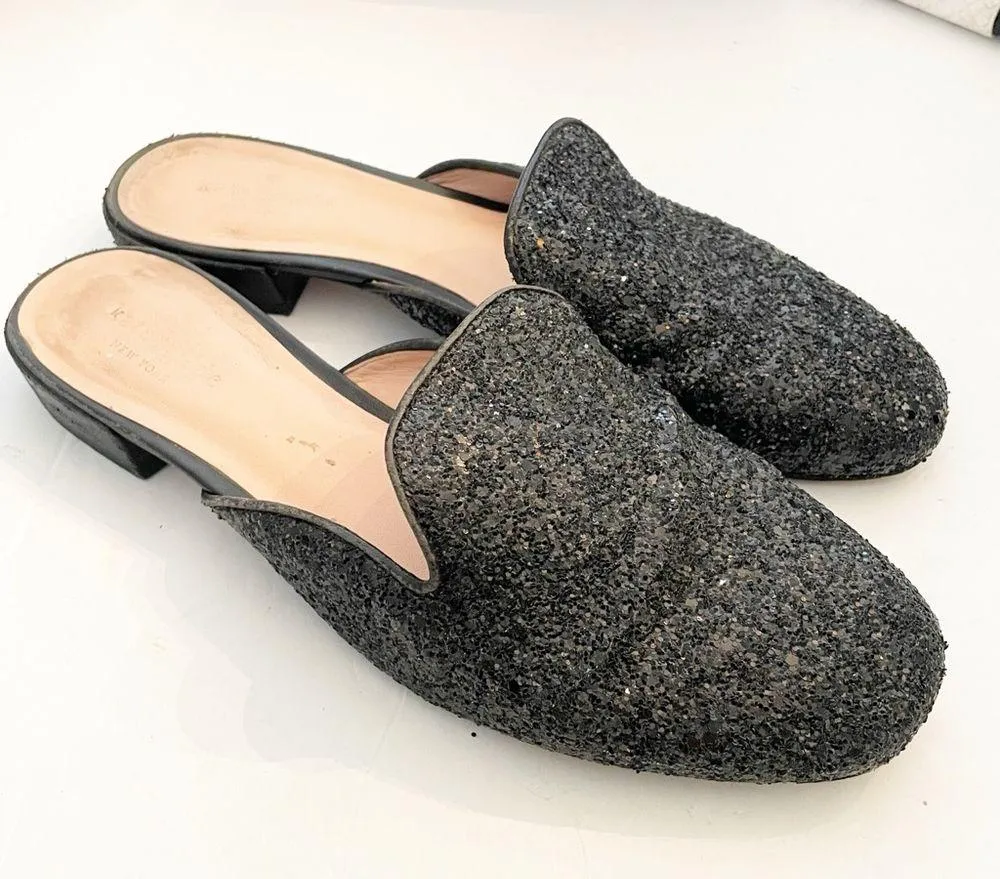 Kate Spade Size 8.5 Black Glitter Slip on Mules Almond Toe - Image 4