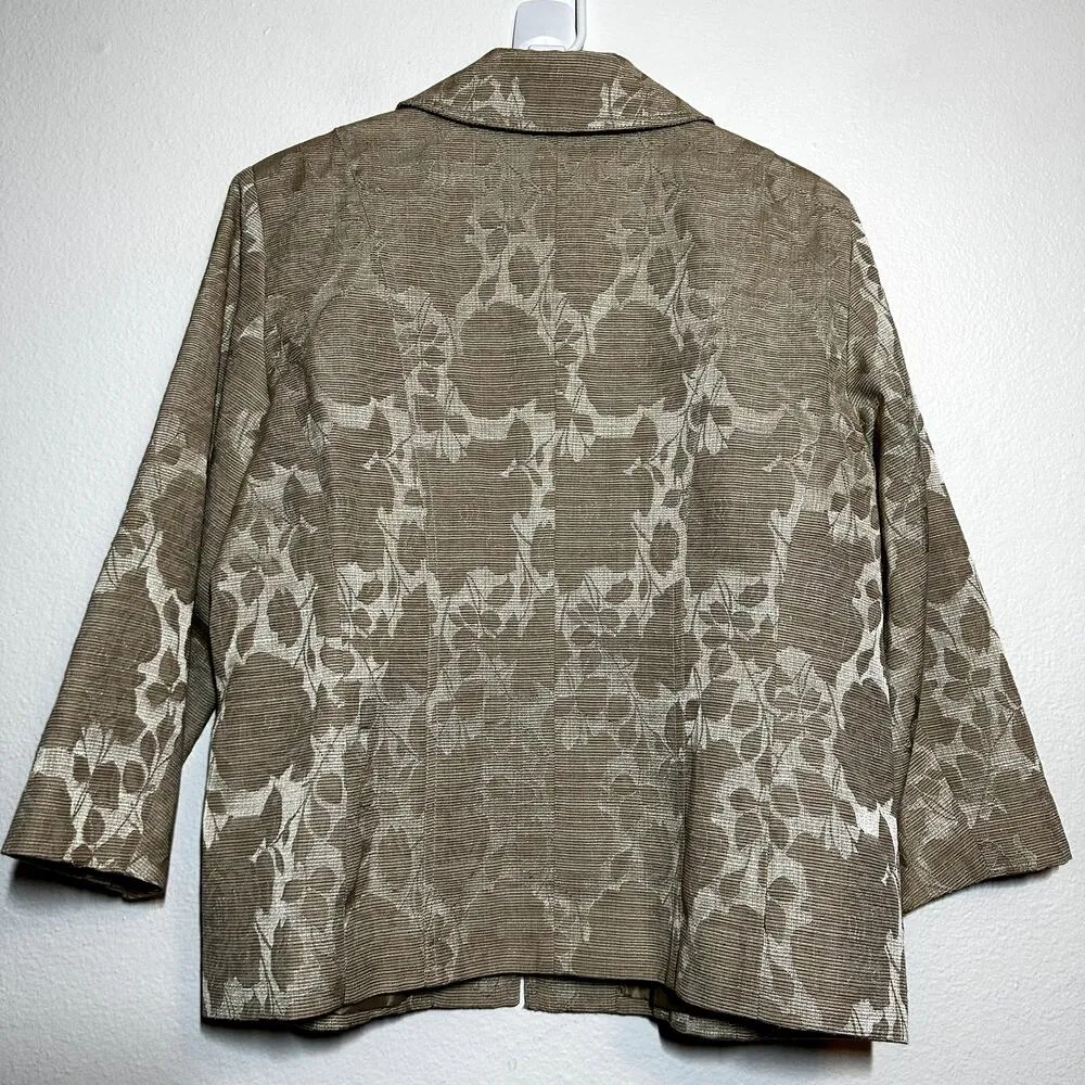 Chico's Tapestry Blazer Jacket Lined Floral Pattern Open Front Metallic Tan 2 L - Image 4