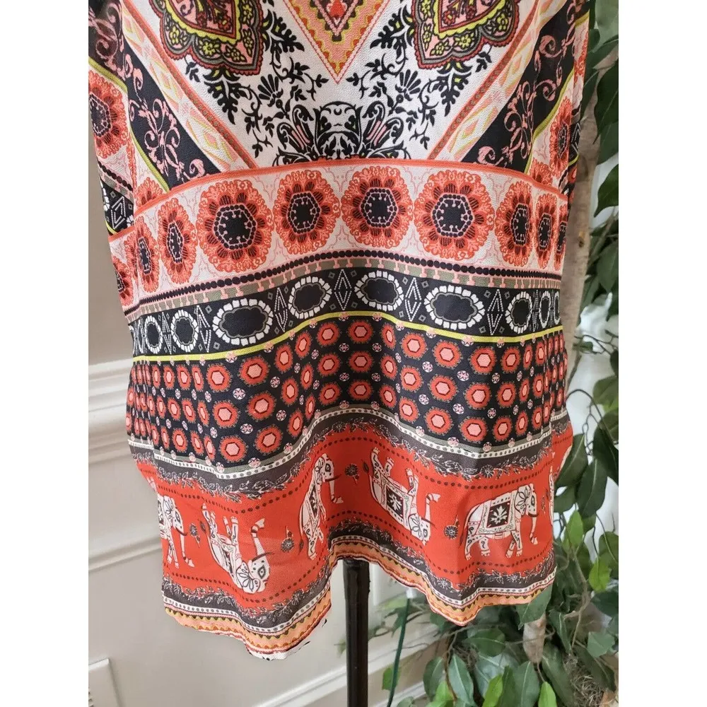 Love on a Hanger Women Orange 100% Polyester V Neck Sleeveless Top Blouse Size L - Image 3