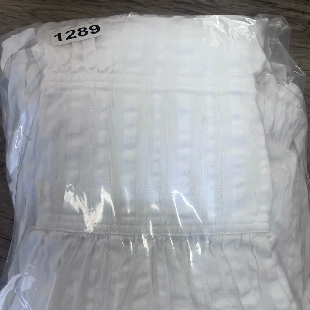 TORY‎ BURCH White Tonal Stripe Cotton Seersucker Dress Size 4 - Image 10