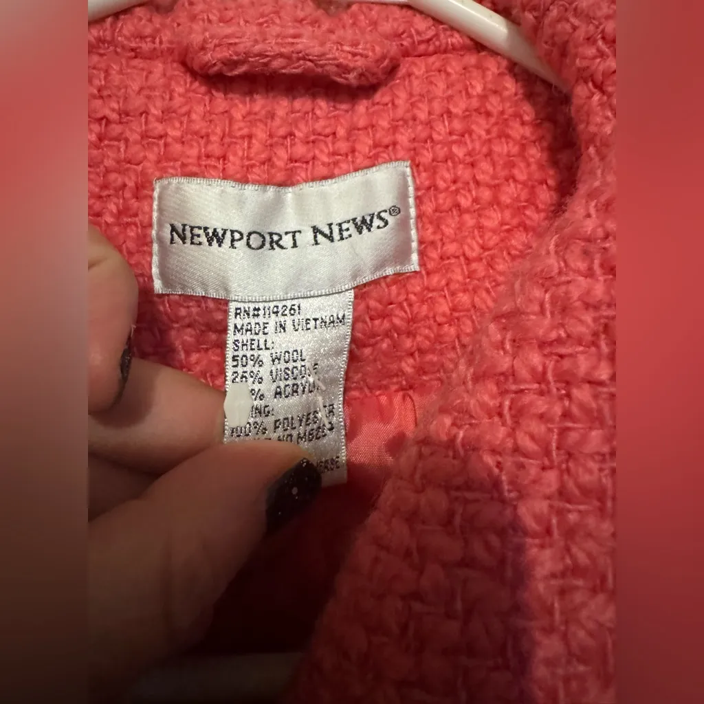 Womens Winter Wool Coat VTG Newport News Pink Tweed 2 Button Designer Jacket 10 - Image 3